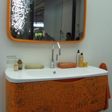 Bathroom Youthful Orange Bathroom Simple Mirror Sink Cabinet Ideas Astounding Modern Orange Bathroom That Is Simple