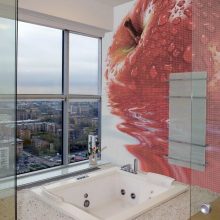 Bathroom Apple Pixeled Wall Decoration Jacuzzi Bathroom Design heart-pixiled-pattern-bathroom-wall-descor-round-white-tub