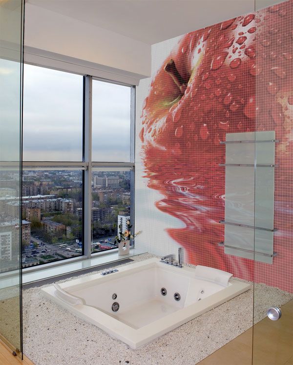 Apple Pixeled Wall Decoration Jacuzzi Bathroom Design Bathroom