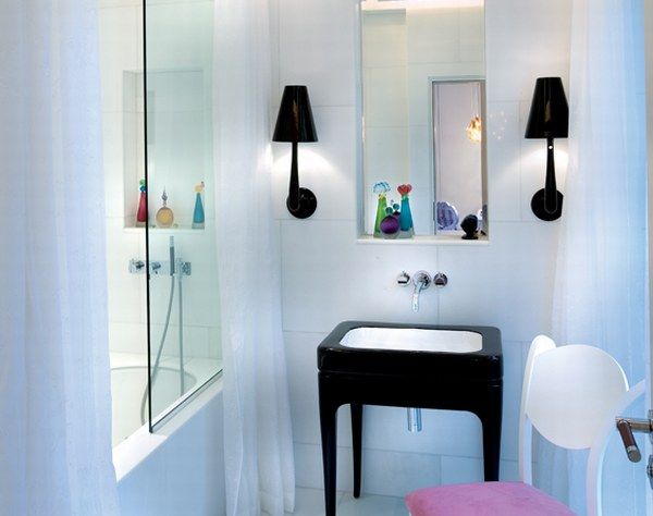 Interior Design Large-size Black Sink Chair Wall Lamp Bathtube Interior Design