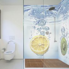Bathroom Fresh Lemonade Kiwi Pixeled Wall Decor Glass Wall Bathroom flower-wall-design-dark-brown-tub-frame-bathroom