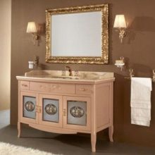 Bathroom Furniture Creame Wall Small Mirror White Towel White Rug ornamental-plants-white-floor-small-mirror-classic-drawer