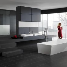 Bathroom Home Interior Design With Structure And A More Subtle Color Modern-sink-partition-Stylish-Bathroom-Ideas