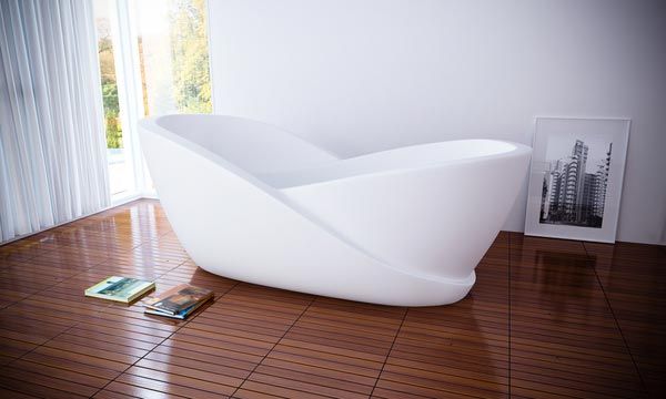 Infinity Bath Wooden Floor White Wall Large Glass Windows Copy Bathroom