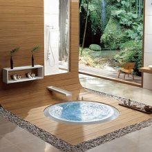 Bathroom Oriental Hydrotherapy Whirlpool Tubs Wooden Wall Copy modern-technology-bath-design-infinity-white-bathtub