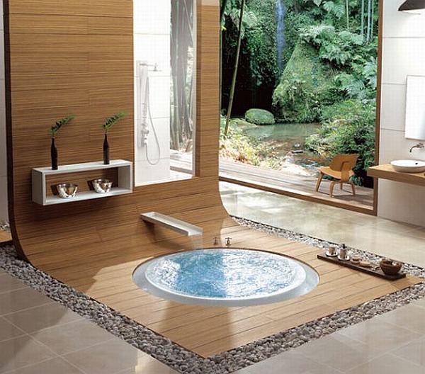 Bathroom Oriental Hydrotherapy Whirlpool Tubs Wooden Wall Copy Technological Infinity Bath for Comfort