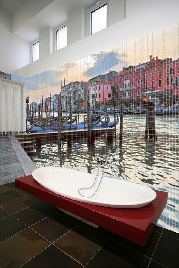 River View Pixeled Bathroom Wall Ideas Boat Tub Design Bathroom