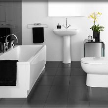 Bathroom Small Bathroom Dark Floor White Wall Designs Minimalist Modern-sink-partition-Stylish-Bathroom-Ideas