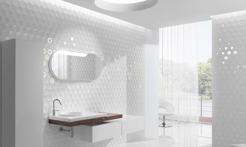 Bathroom White Ceiling Steel Faucet White Glass Floor Minimalist Light Style for Bathroom