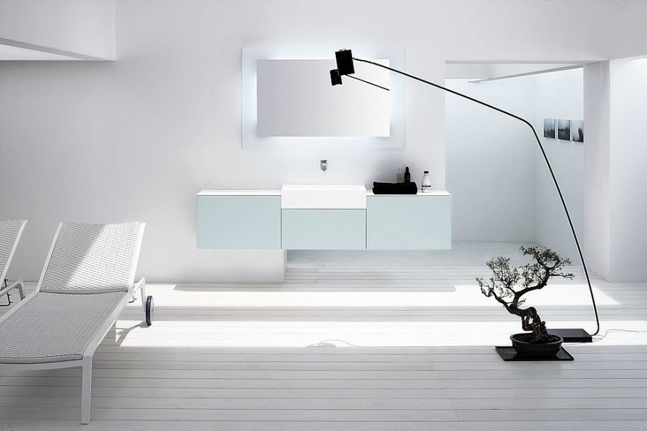 Bathroom White Chairs White Wall White Floor Small Mirror 915x610 Minimalist Light Style for Bathroom