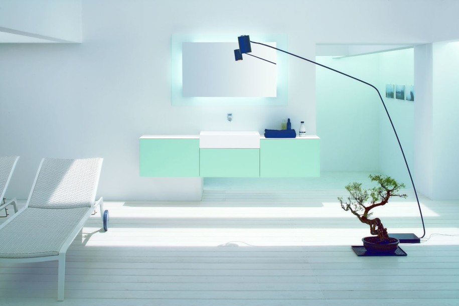Bathroom White Floor Blue Light Small Mirror Unique Standing Lamp Small Tree 915x610 Minimalist Light Style for Bathroom