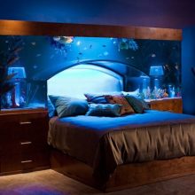 Bedroom Thumbnail size Aquarium Headboard Wood Bedside Table Marble Floor Blue Nightlight