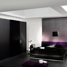 Bedroom Thumbnail size Artistic Wall Decoration Black Arch Lamp Modern Low Profile Bed Black Wardrobe