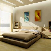 Bedroom Artistic Wall Mural Low Profile Bed Bedside Table Glass Bay Window Ball-pendant-lamp-Low-profile-bed-Box-bedside-tables