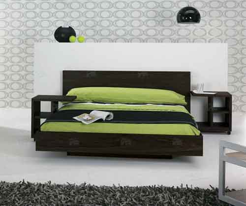 Bedroom Artistic Wallpaper Bowl Pendant Lamp Wood Bed Frame Glamorous Décor for Modern Bedroom Idea