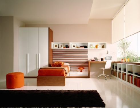 Teen Room Black Rug White Cabinet Bookcase Red Sofa Glass Window Exciting Teen Room Looks So Chic with Bright and Wide Visualization
