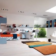 Teen Room Bedroom White Rug Wood Flooring Unique Lamp Bookcase Exciting Teen Room Looks So Chic with Bright and Wide Visualization