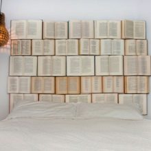 Bedroom Book Headboard Modern White Bed White Pillows Novel Bulb Lamp Artistic-wall-lamps-Wall-mounted-headboard-Flag-pattern-headboard-Open-plan-bedroom