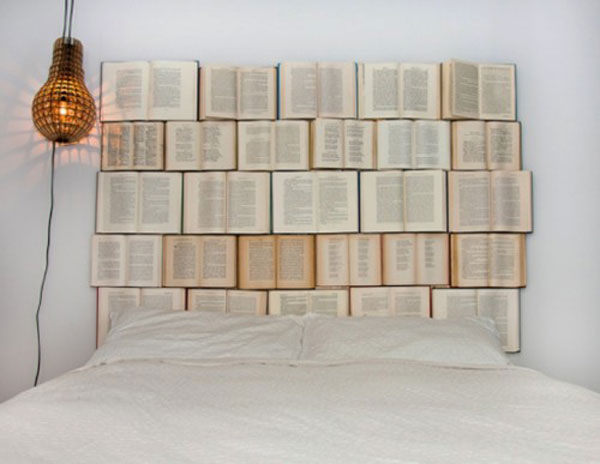 Book Headboard Modern White Bed White Pillows Novel Bulb Lamp Bedroom
