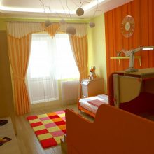 Teen Room Bright Curtain Yellow Beadboard Colorful Fur Rug Modern Desk Colorful-carpet-Kids-room-wallpaper-Artistic-chandelier-Plaid-wallpaper