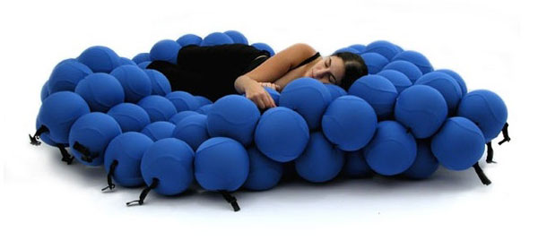Bedroom Bubble Sofa Atomic Shaped Bed Sofa Soft Fabric Dark Threads Sophisticated Beds as Futuristic Bed in Unusual Shape