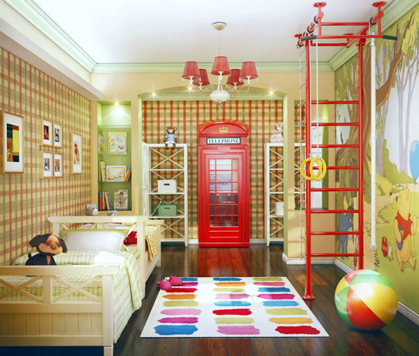 Teen Room Colorful Carpet Kids Room Wallpaper Artistic Chandelier Plaid Wallpaper Teen Bedroom Provides Cheerful and Extraordinary Pleasant Atmosphere