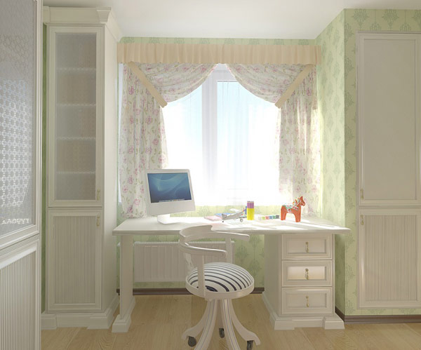 Teen Room Floral Curtain Floral Print Wallpaper Vintage Desk Unique Swivel Chair Teen Bedroom Provides Cheerful and Extraordinary Pleasant Atmosphere