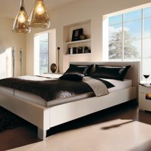Bedroom Glass Lamp Shades Modern Low Profile Bed Black Fur Rug Artistic-chandelier-Soft-wall-lights-Tosca-bed-quilt