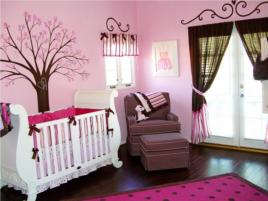 Pink Girly Baby Nursery Room Design Bedroom Ideas Home Designs Room For Themes Interior Decorating Decor Dorm Design Floral Wall Sticker And Pink Polkadot Rug Bedroom